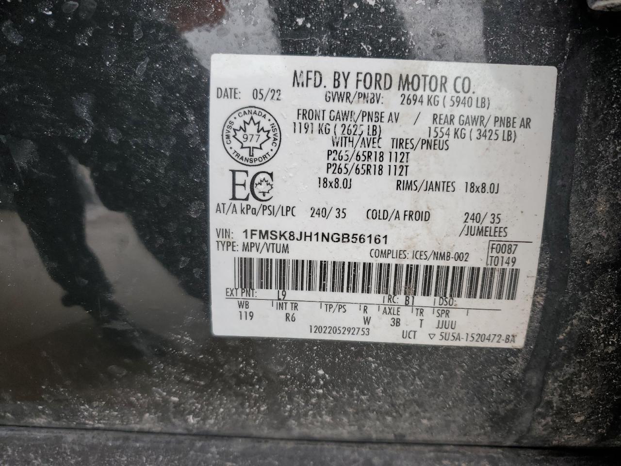 1FMSK8JH1NGB56161 FORD EXPLORER T с аукциона США | Day Drive