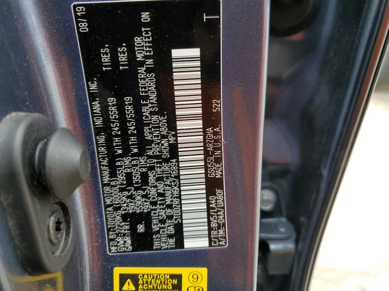5TDDZRFH6KS716894 TOYOTA HIGHLANDER с аукциона США | Day Drive