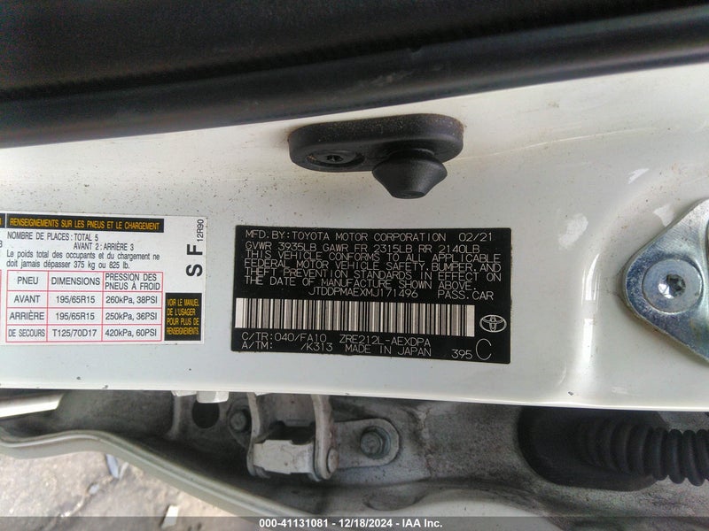 JTDDPMAEXMJ171496 TOYOTA COROLLA с аукциона США | Day Drive